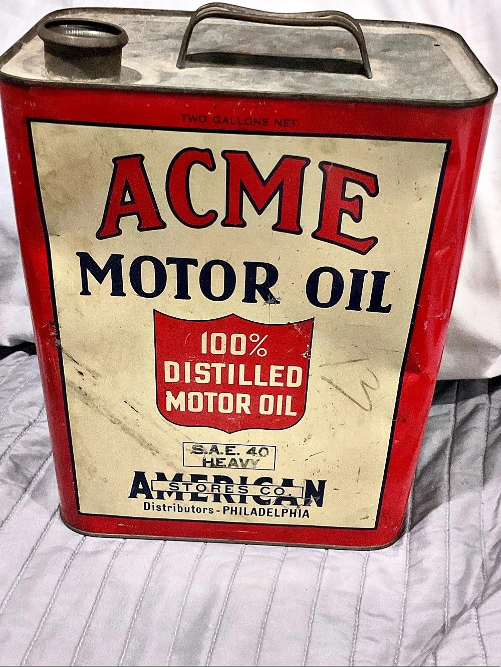 Acme Two Gallons Net Motor Oil Can Vintage Red Motor Oil Can Decor